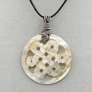 Mother of Pearl Woven Design Sterling Silver Pendant Necklace